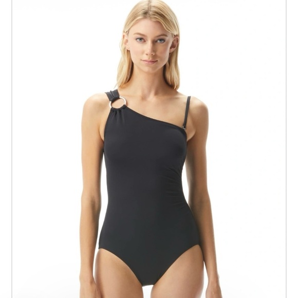 Michael Kors Black One Shoulder Underwire One Piece Swimsuit 8 - Picture 1 of 11